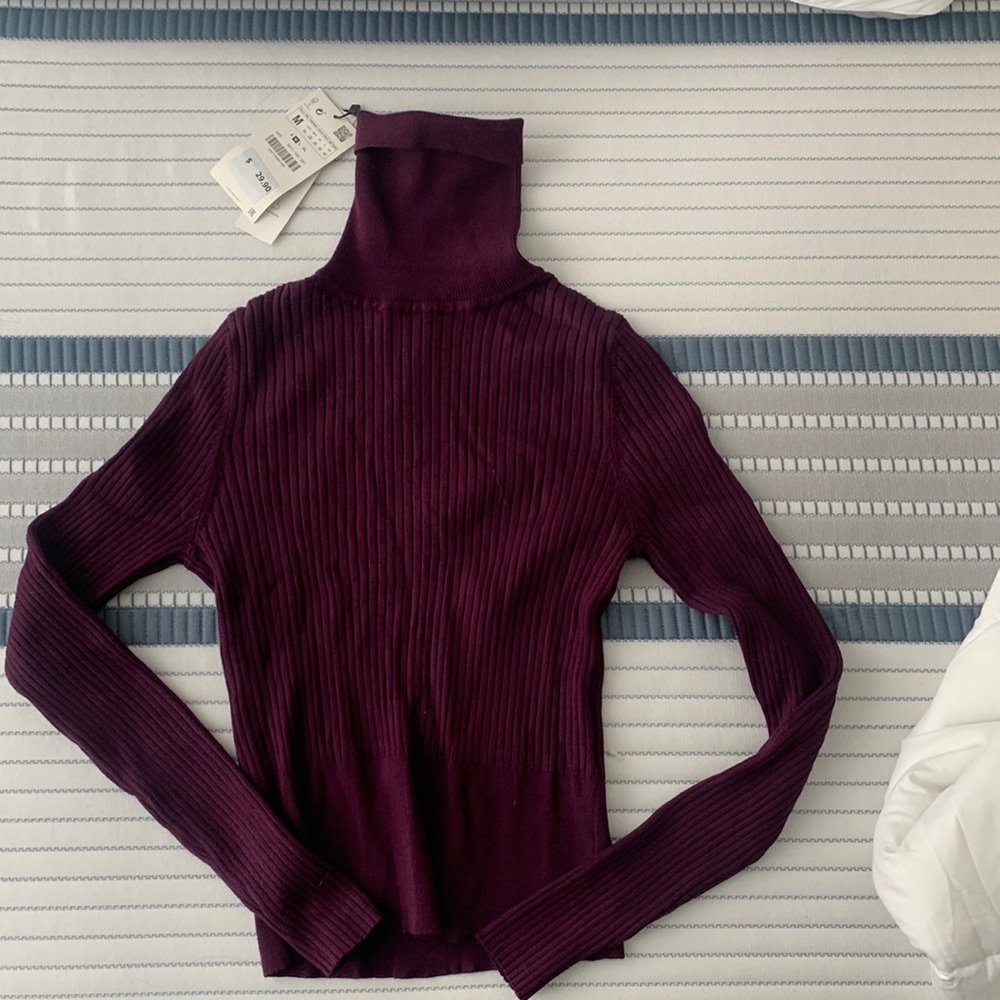 Purple ribbed turtleneck